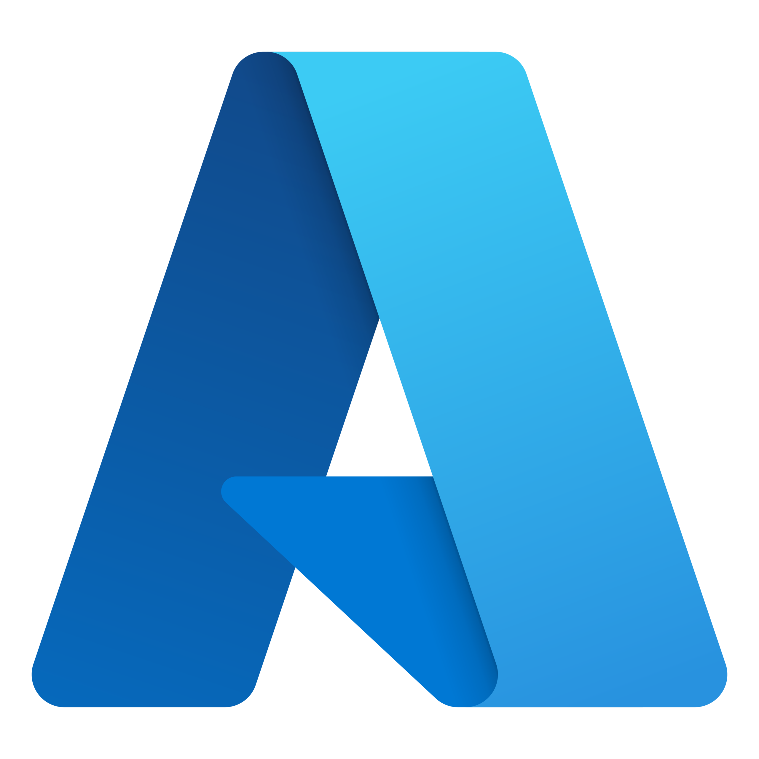 The image features a stylized letter "A" in gradient blue hues, with a modern design and a distinctive angled cut, set against a black background.